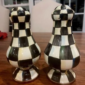 Mackenzie Childs salt and pepper shakers in Courtly Check.